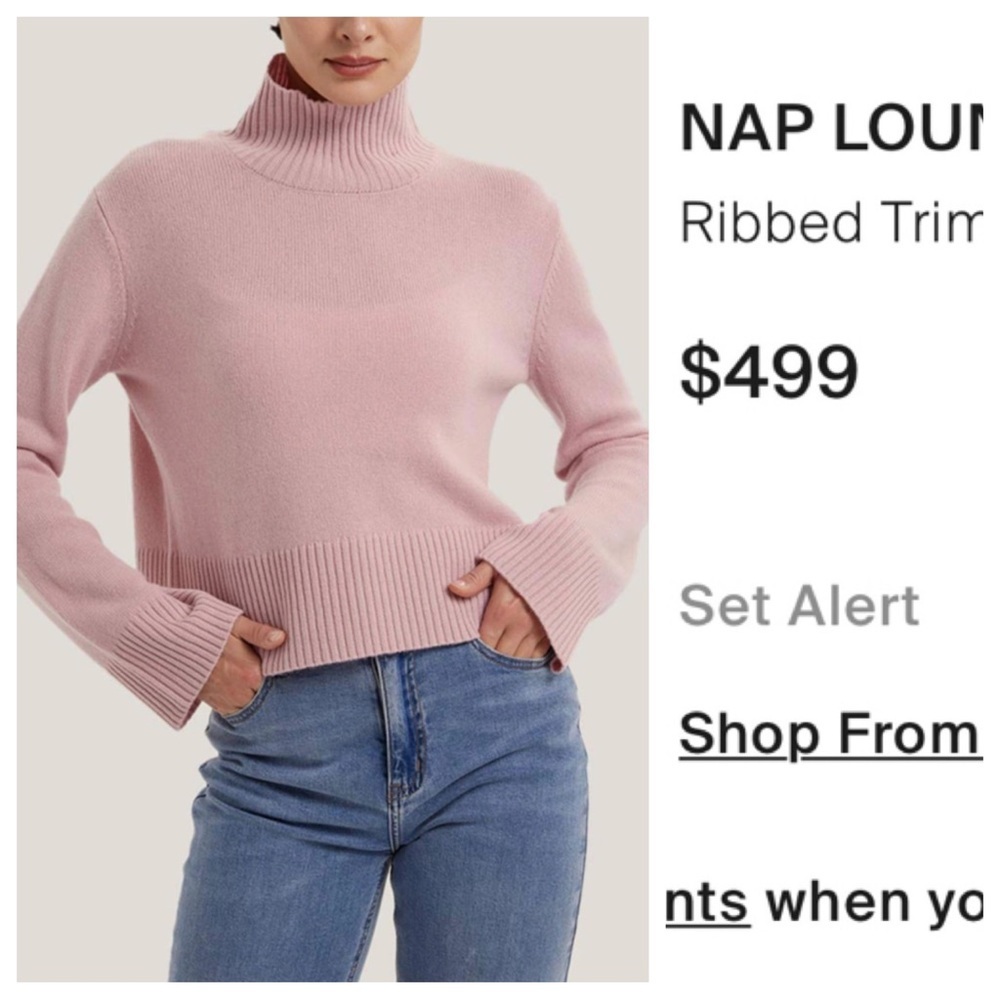 Cashmere! Nap Loungewear  RIBBED TRIM TURTLENECK CASHMERE SWEATER
